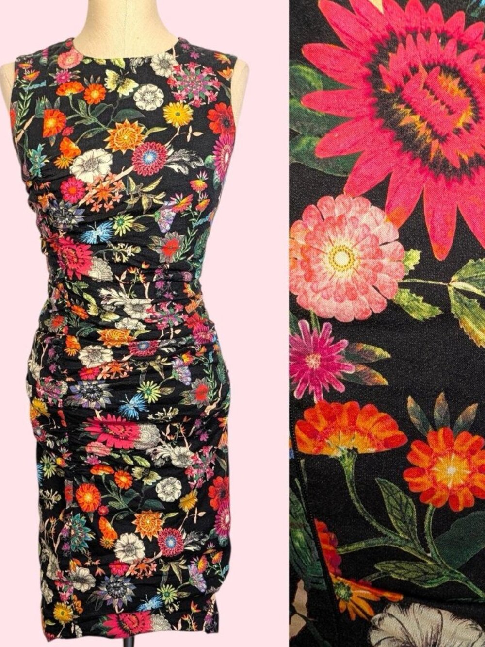 Nicole Miller Black Floral Bodycon Dress